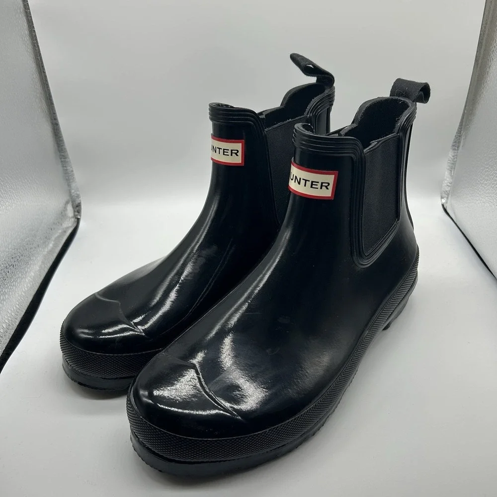 Hunter Boots Women's 9 Original Chelsea Gloss Black Rain Slip On Waterproof